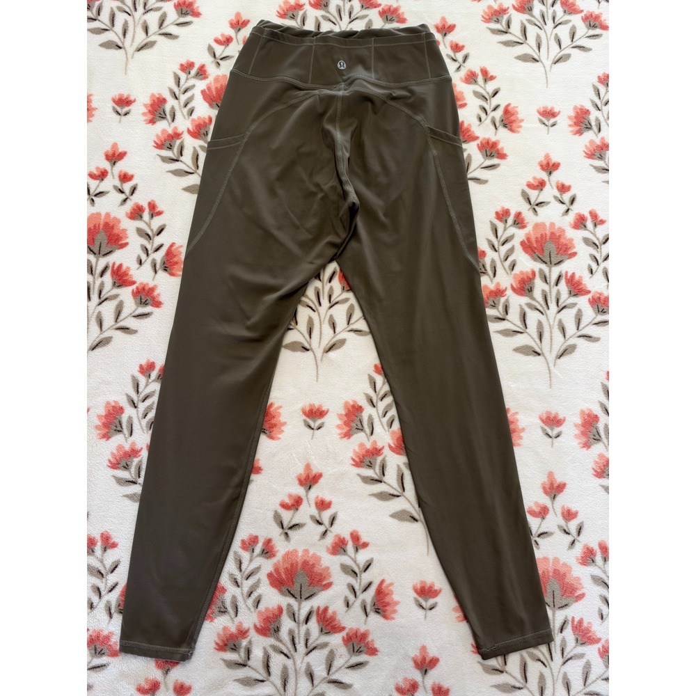 Lululemon Womens High Rise Athletic Leggings Olive Green Pockets Size 8 23"